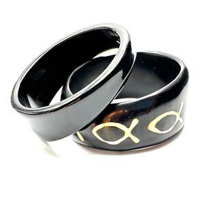 Vintage Black Asymmetrical Lucite Bangle Duo —  Both Size 8 1/4 — Vintage — EUC